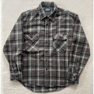 Vintage Fieldmaster Plaid Long Sleeve Shirt Mens Large Grey Wool Blend Cabincore